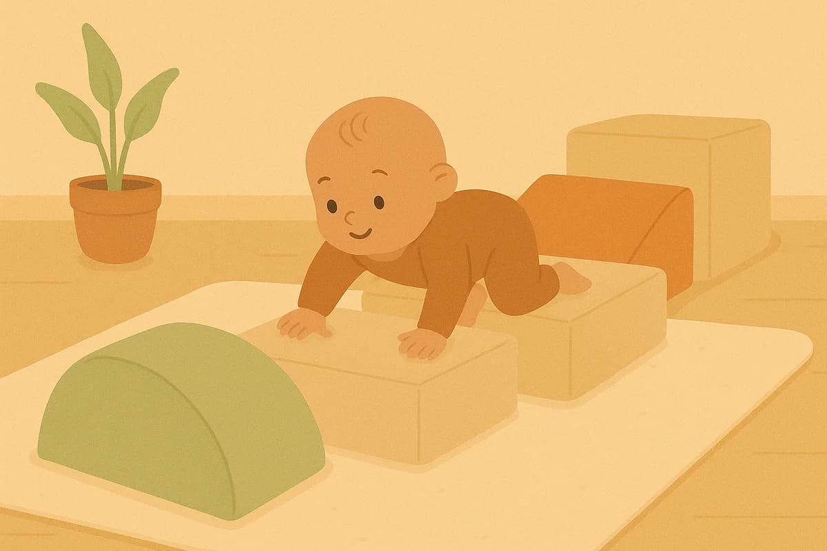 1-year-old baby moving in a space adapted for free motor skills