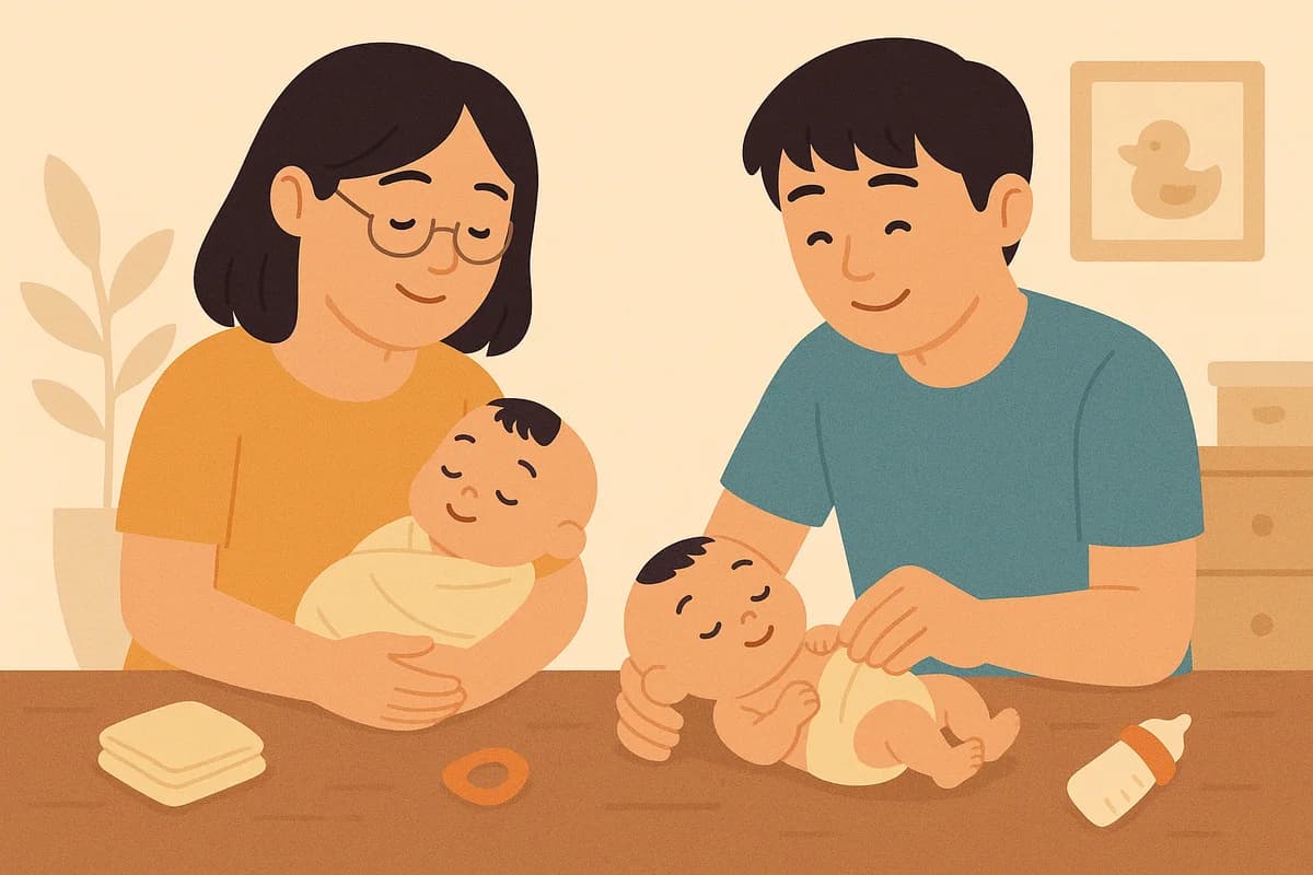 Parents s’occupant de deux jumeaux à la maison