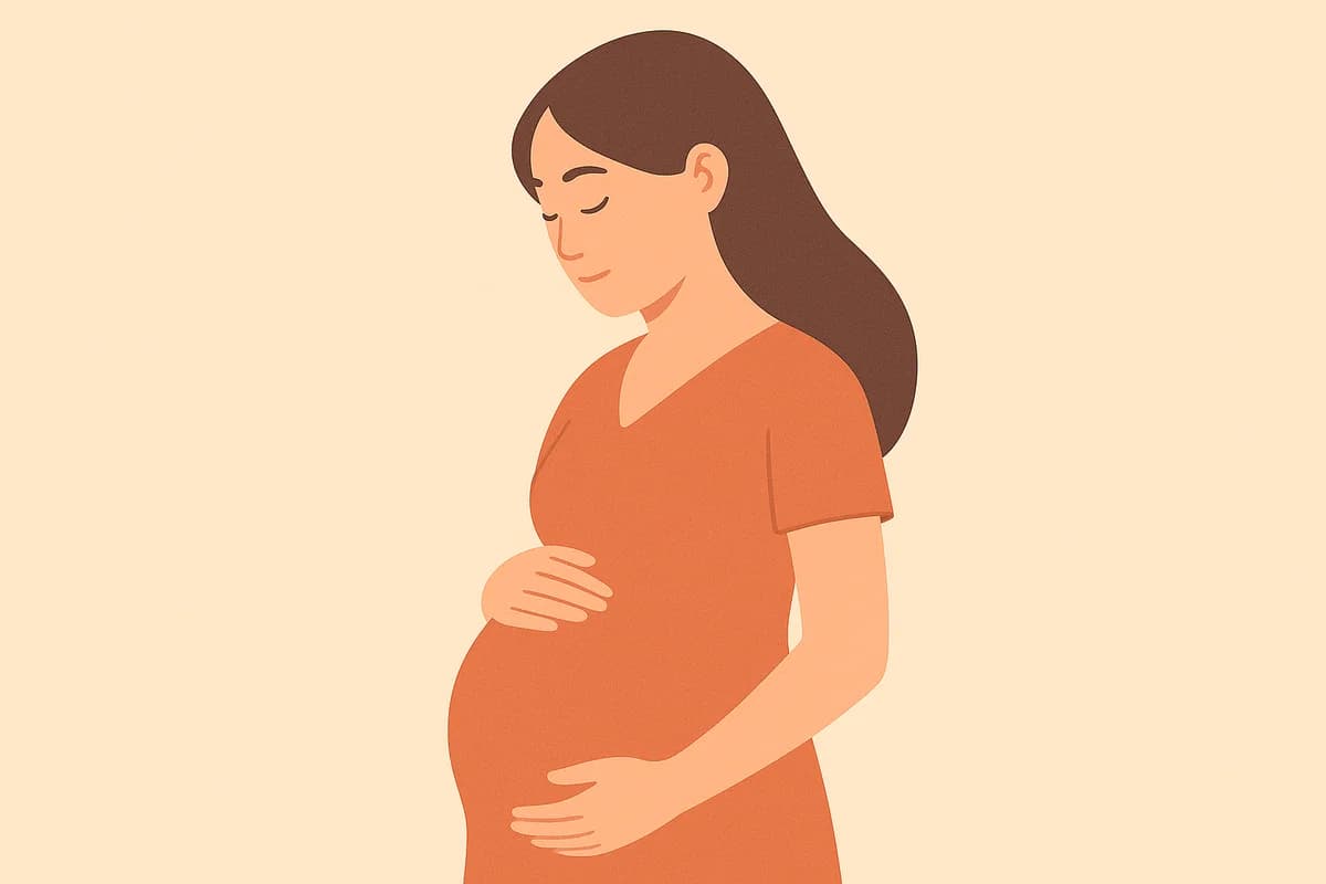 Abbildung einer schwangeren Frau mit wöchentlicher Zeitleiste