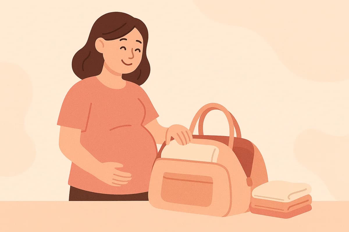 Donna incinta che prepara con calma la sua borsa da parto