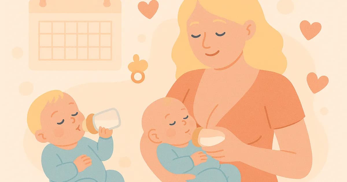 Illustration eines Neugeborenen, das in einer warmen und einladenden Umgebung mit der Flasche gefüttert und gestillt wird.