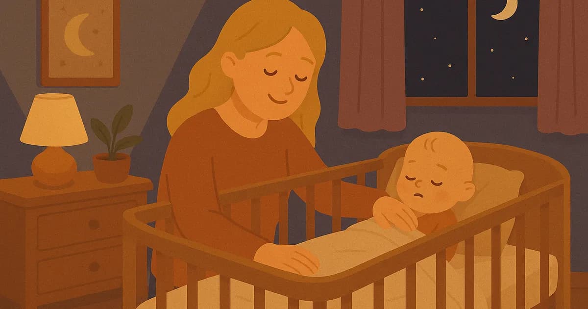 Mother cradling her baby in a quiet and cozy room to put him to sleep at night.