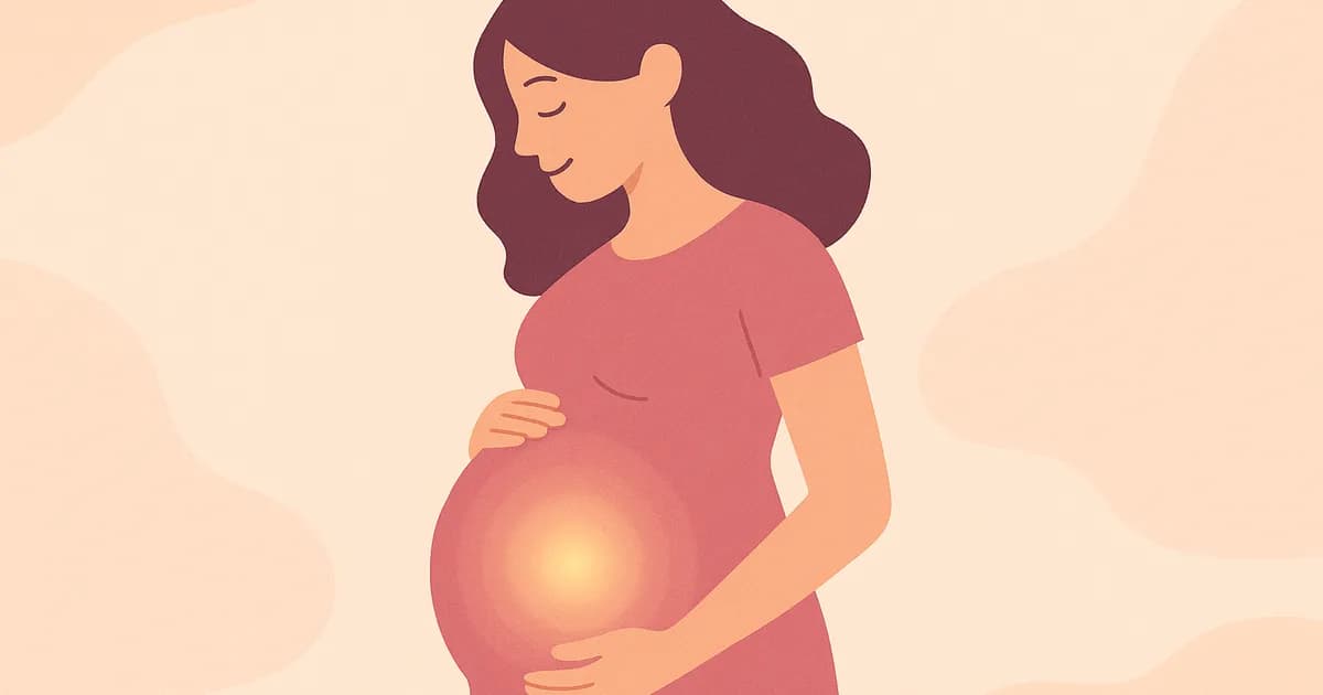 お腹に手を当てた妊婦のイラストで、粘液栓を象徴的に表現しています。