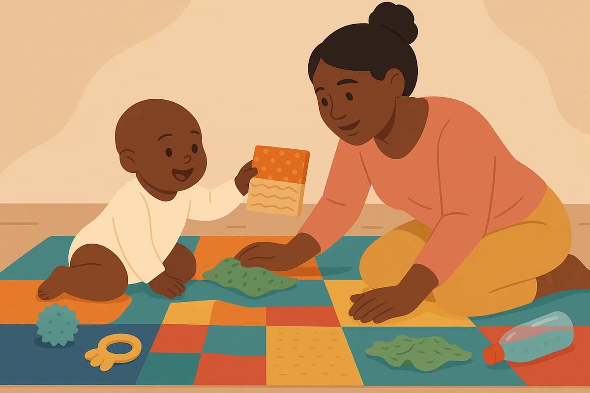 Mère jouant avec son bébé sur une couverture sensorielle