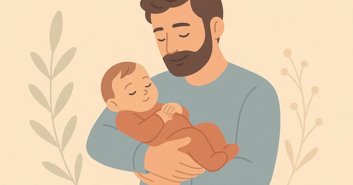 Illustration in flat style of a modern father accompanying his baby.